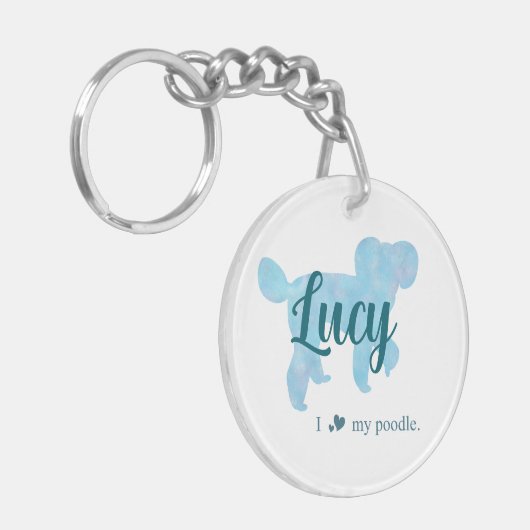 Personalize Pastel Blue Poodle Silhouette custom Sleutelhanger (Voorkant Links)