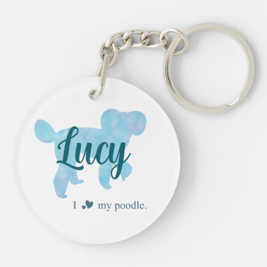Personalize Pastel Blue Poodle Silhouette custom Sleutelhanger (Achterkant)