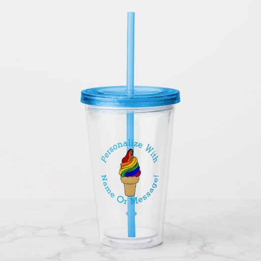PERSONALIZE Rainbow Swirl Ice Cream Acryl Drinkbeker (Voorkant)