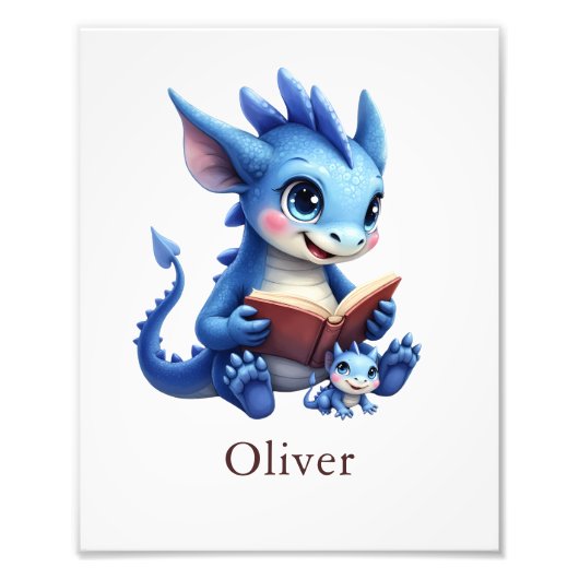 Personalize Reading Dragon Custom Nursery Wall Art Foto Afdruk (Voorkant)