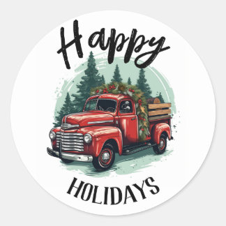 Personalize Red Vintage Truck Round Sticker