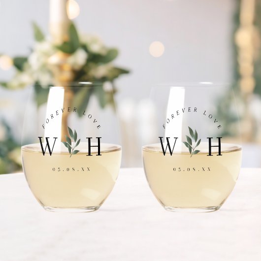 Personalize Rustic Floral Stem Wedding Monogram  Wijnglas Zonder Voet (Insitu (Huwelijk))