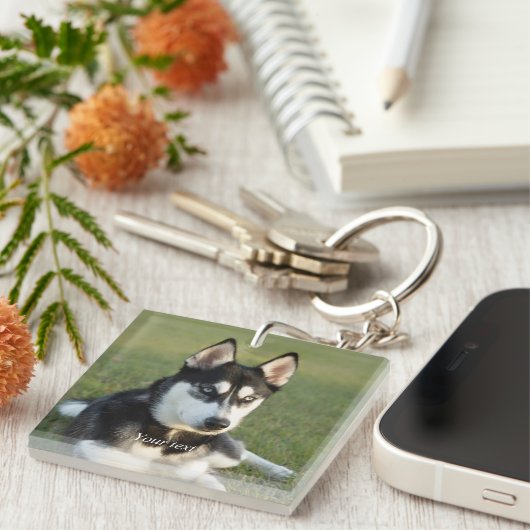Personalize Siberian Husky puppy portret Sleutelhanger (Voorkant Rechts)