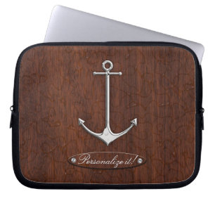 Personalize! Wet Nautical Mahogany Anchor Steel Laptop Sleeve