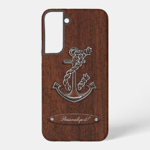 Personalize! Wet Nautical Mahogany Anchor Steel Samsung Galaxy Hoesje
