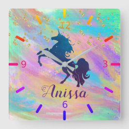 Personalize Your Own Colorful Unicorn Vierkante Klok
