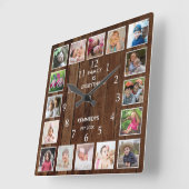 Personalized 16 Photo Collage Quote Dark Wood Vierkante Klok (Hoek)