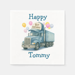  Personalized 1st Birthday Semi Truck Napkins Servet