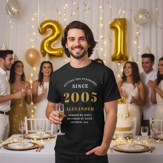 Personalized 21st Birthday 2005 Name Black Gold T-shirt