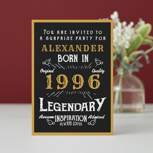 Personalized 30th Birthday 1996 Black Gold Legend Kaart