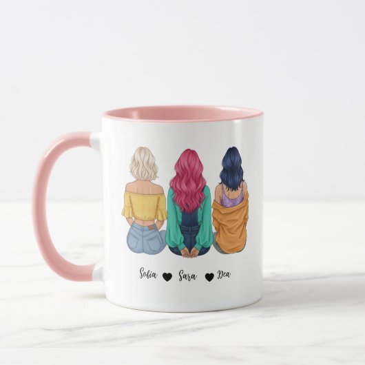 Personalized 3 Best Friends Mug | Custom BFF Gift Mok (Links)