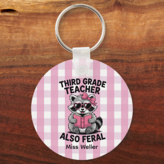 Personalized 3rd Grade Teacher Cute Feral Raccoon  Sleutelhanger