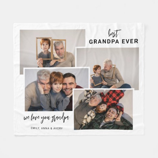 Personalized 4 Tile Photo Grandpa Fleece Blanket Deken (Voorkant (Horizontaal))