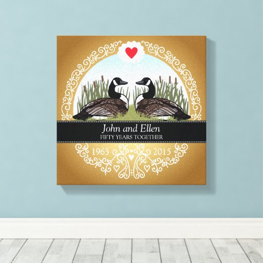 Personalized 50th Wedding Anniversary, Geese Canvas Afdruk (Insitu (Houten vloer))