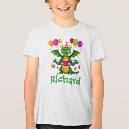 Personalized 7th Birthday Dragon with Name Tri-Blend Shirt (Voorkant)