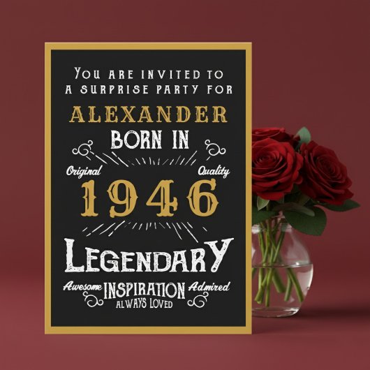 Personalized 80th Birthday 1946 Black Gold Legend Kaart