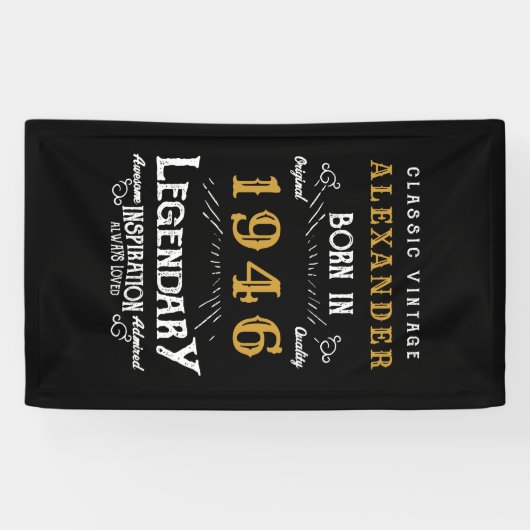 Personalized 80th Birthday Born 1946 Retro Party Spandoek (Horizontaal)