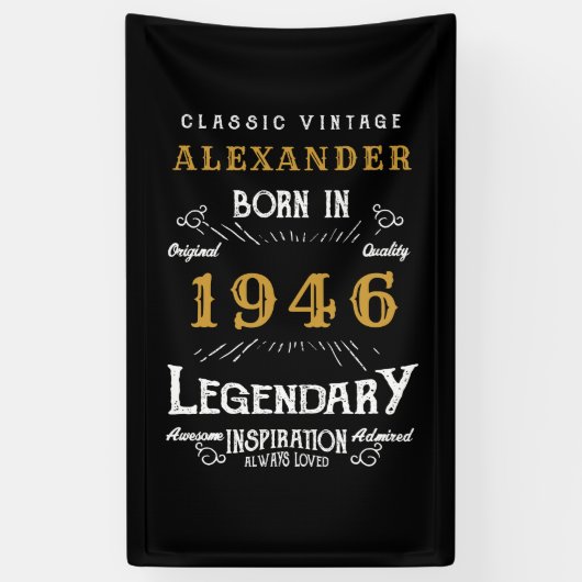 Personalized 80th Birthday Born 1946 Retro Party Spandoek (Verticaal)