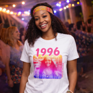 Personalized 90s Birthday Shirt, Neon Pink Photo T-shirt