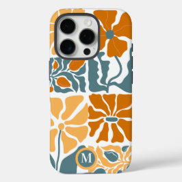 Personalized Abstract Retro Floral Monogram iPhone 16 Pro Hoesje