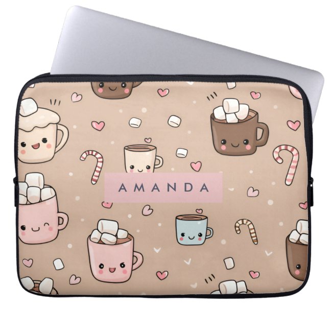 Personalized Adorable Cozy Hot Cocoa Pattern Laptop Sleeve (Voorkant)
