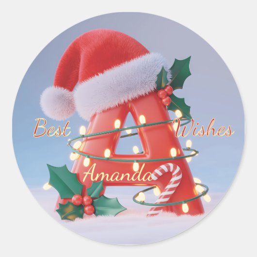 Personalized Alphabet 'A' Christmas Ronde Sticker (Voorkant)