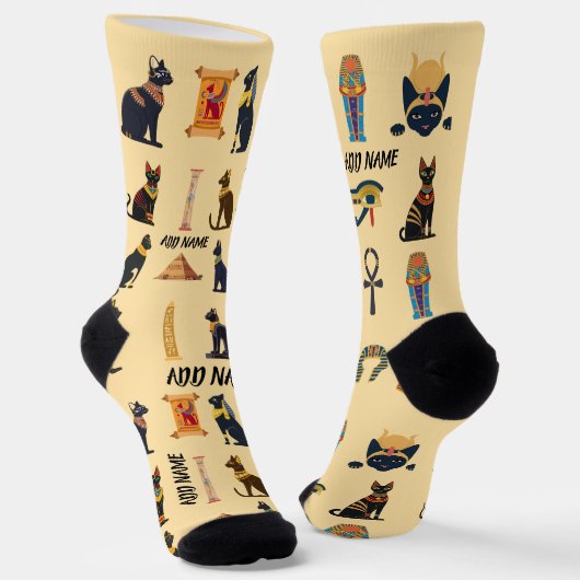 Personalized Ancient Egyptian Cat Socks & Pyramids Sokken (Gebogen)
