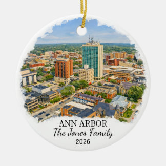 Personalized Ann Arbor Ornament, Custom Michigan Keramisch Ornament