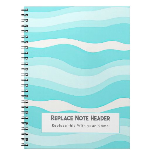 Personalized Aqua and White Wave Patterned  Notitieboek (Voorkant)