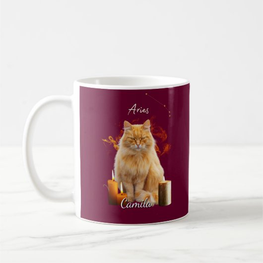 Personalized Aries Cat Mug with Name (Gauche)