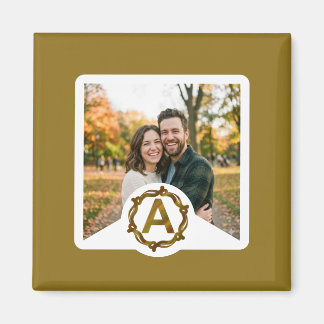 Personalized Artisan Monogram A | Wood Frame Magneet