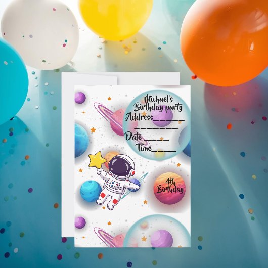 Personalized Astronaut & Planets Party Invitation