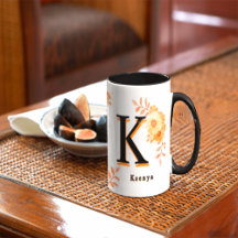 Personalized Autumn Floral Mug - Custom Name & Ini