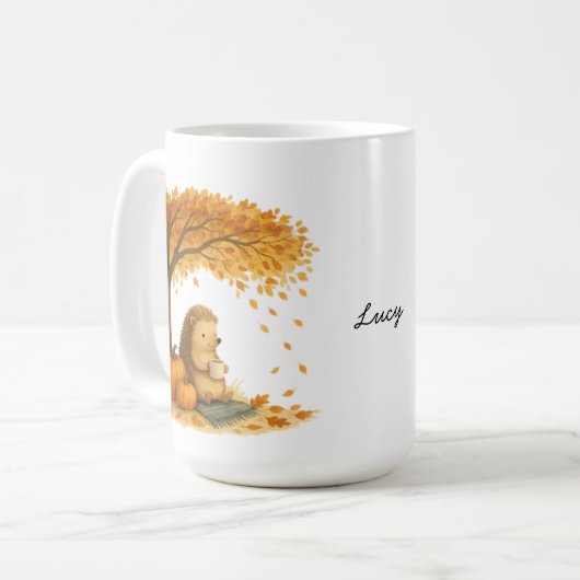 Personalized Autumn Hedgehog Under Tree Coffee Mug (Devant gauche)