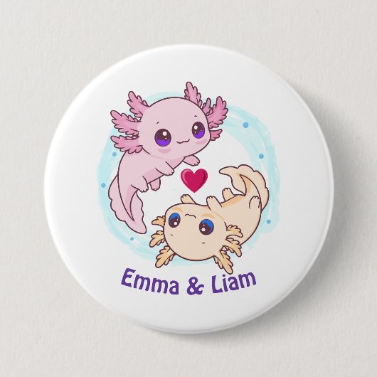 Personalized Axolotl Couple Valentine Button (Voorkant)