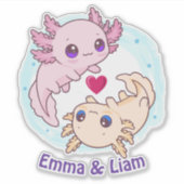 Personalized Axolotl Couple Valentine Sticker (Voorkant)