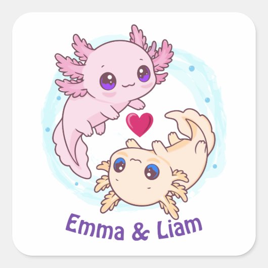 Personalized Axolotl Couple Valentine Sticker (Voorkant)