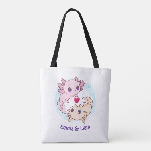 Personalized Axolotl Couple Valentine Tote Bag (Dos)