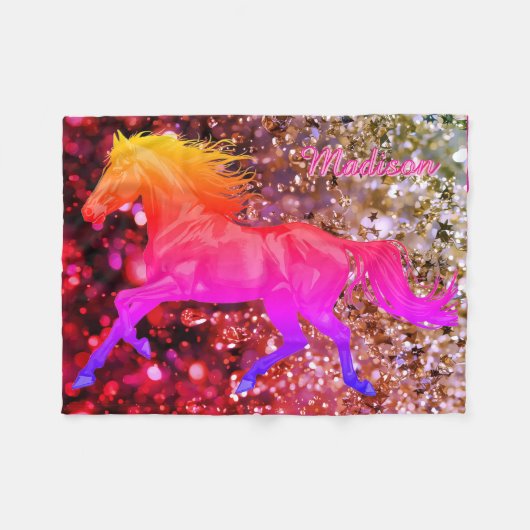 Personalized Baby Blanket With a Rainbow Horse Fleece Deken (Voorkant (Horizontaal))