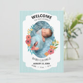 personalized baby blue floral Birth announcements (Staand voorkant)