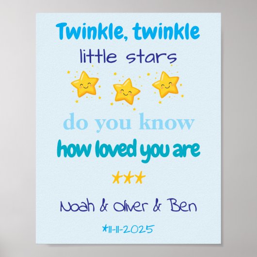 Personalized Baby Boy Triplets Wall Poster (Voorkant)