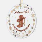 Personalized Baby Cowboy First Christmas Ceramic Keramisch Ornament (Links)