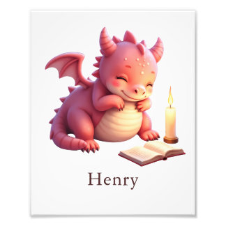 Personalized Baby Dragon Art Print Nursery Name  Foto Afdruk