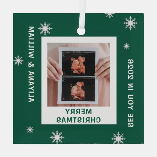 Personalized Baby Expecting Pregnancy Christmas Glas Ornament (Achterkant)