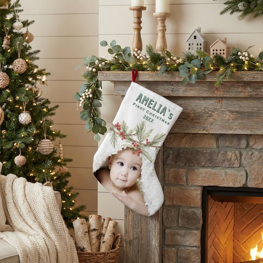 Personalized Baby First Christmas Berry Photo Grote Kerstsok
