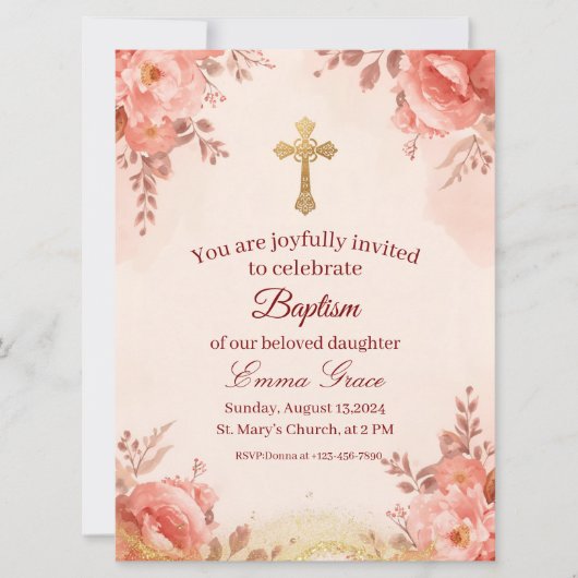 Personalized Baby Girl Baptism Invitation Kaart (Voorkant)