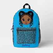 Personalized Baby Girl Blue Printed Backpack Bedrukte Rugzak (Voorkant)