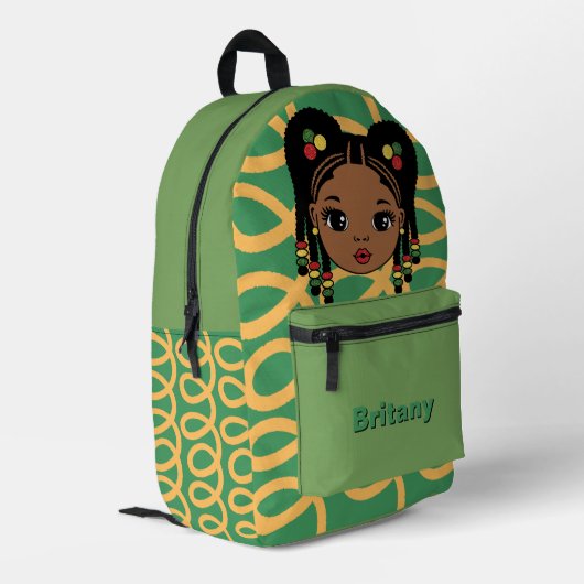 Personalized Baby Girl Green Printed Backpack Bedrukte Rugzak (Achterkant Hoek Links)