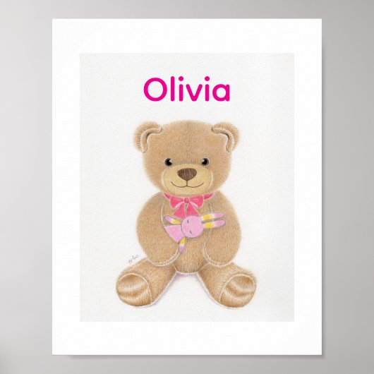 Personalized Baby Girl Teddy Bear Nursey Poster (Devant)