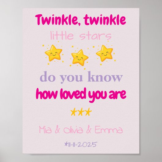 Personalized Baby Girl Triplets Wall Poster (Voorkant)